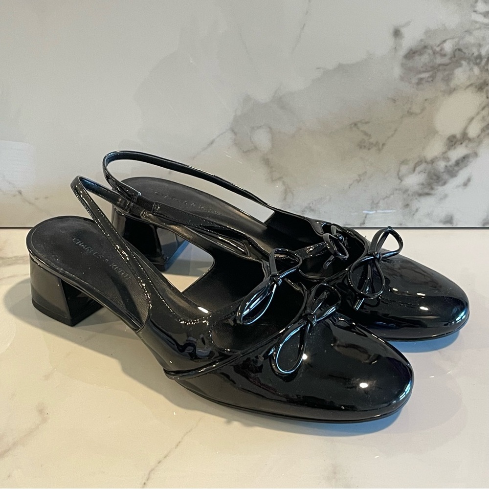 Charles & Keith Glossy Black Slingback Heels